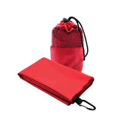 Suede Microfibre Sport Towel in Mesh Pouch RED