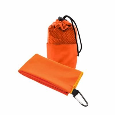 Suede Microfibre Sport Towel in Mesh Pouch ORANGE