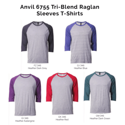 Anvil 6755 Tri-Blend Raglan-Sleeves T-Shirts 2018-19 catalogue
