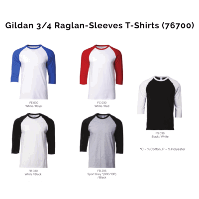 Gildan 34 Raglan-Sleeves T-Shirts 76700 2018-19 catalogue