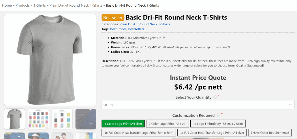 1 color print for 50 quantity basic dri fit t-shirt