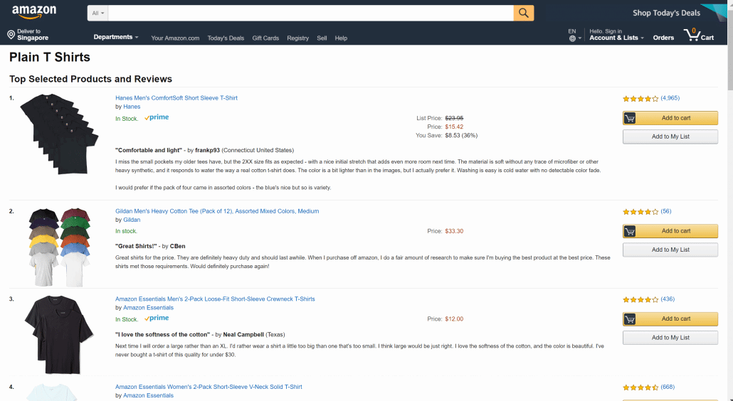 Amazon plain T-Shirt search