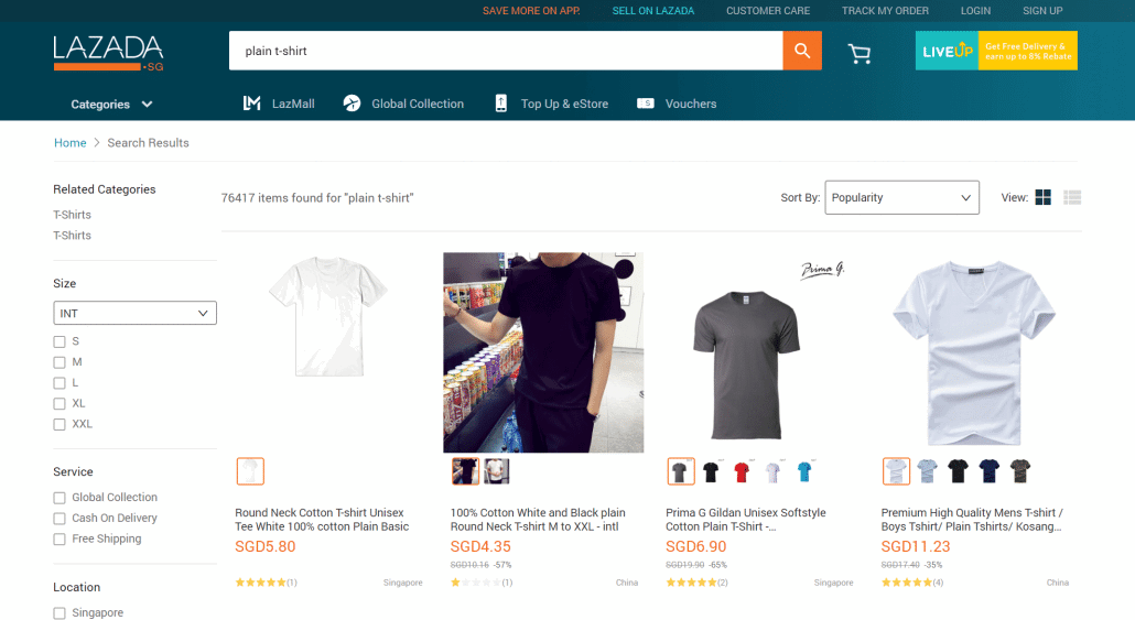 Lazada sg plain T-Shirt search