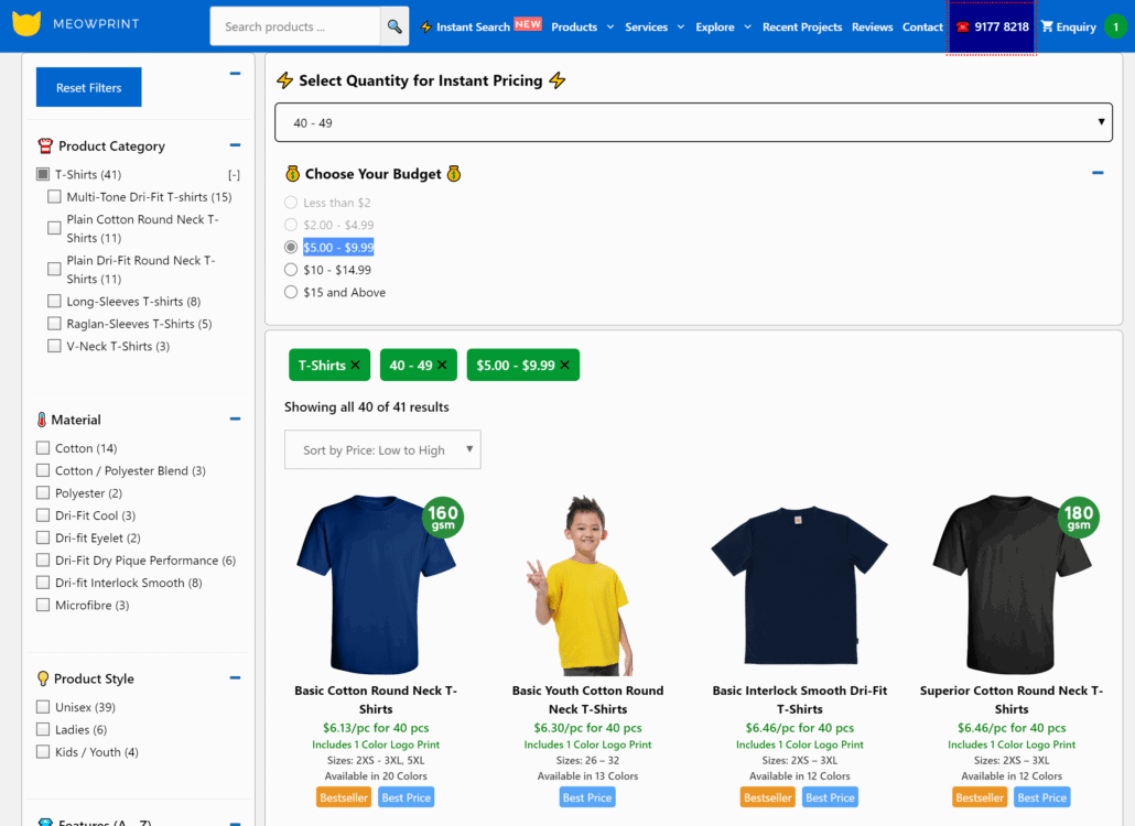 instant search for T-shirt 5 dollars