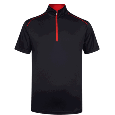 UDF20 Oriental Anti-Odor Zip-Up Collar Polo T-Shirt black red (3)