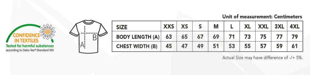 UNO Fresco Dri-Fit Round Neck T-Shirts 2020 size chart