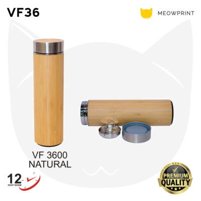 VF36 Stainless Steel Double-Wall Bamboo Vacuum Flask (350ml)